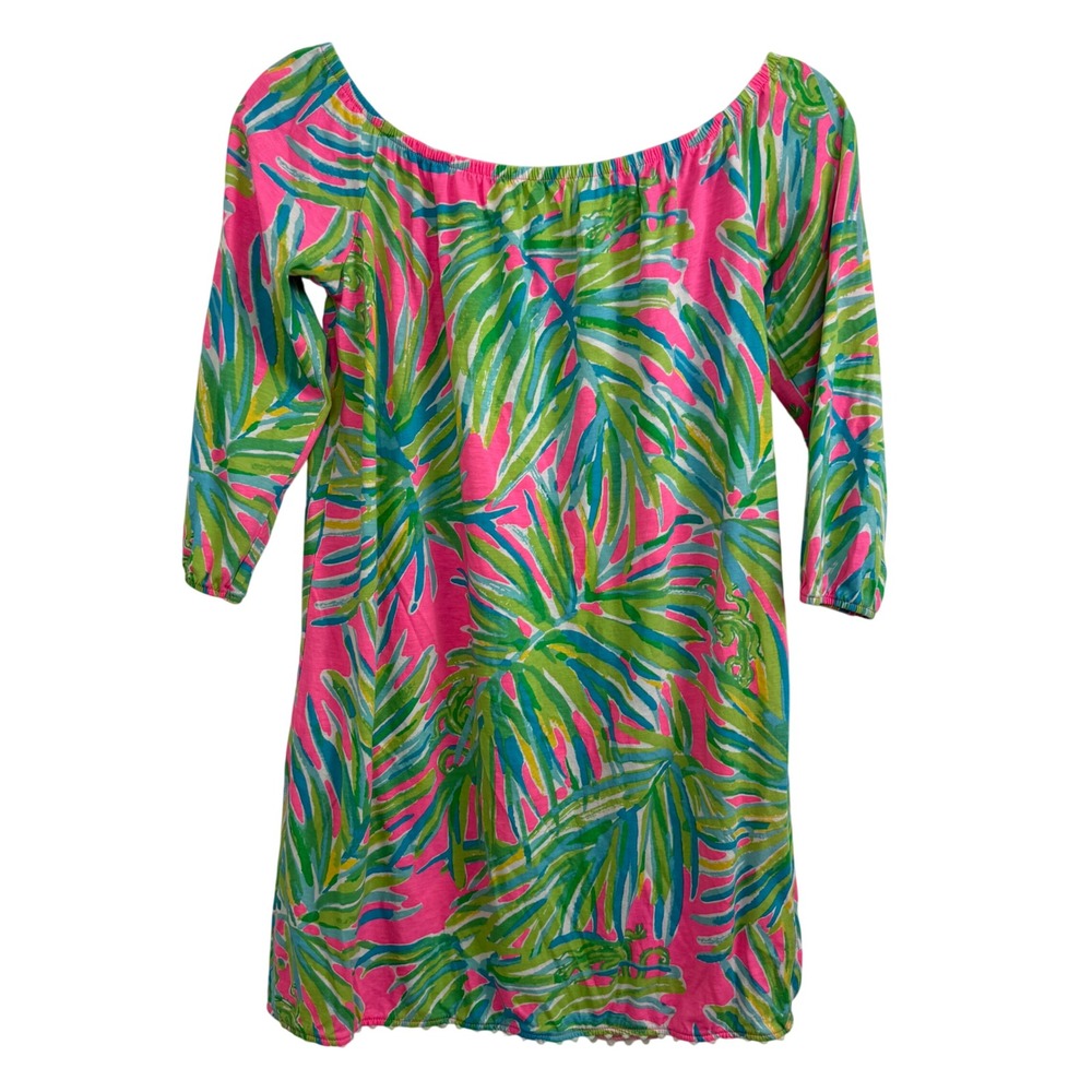 Girls Lilly Pulitzer Mini Enna Dress Tiki Pink Royal Lime Green sz XL (12-14)